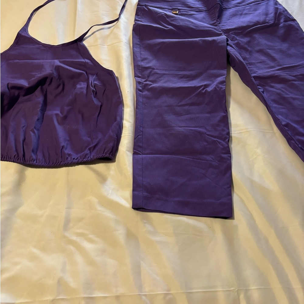 INC International Concepts Purple Capris and Spaghetti Strap Crop Top Set